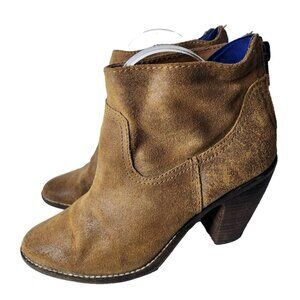 Dolce Vita Womens Celvin Ankle Boots 7.5 Brown Leather Block Heel Back Zip BOHO